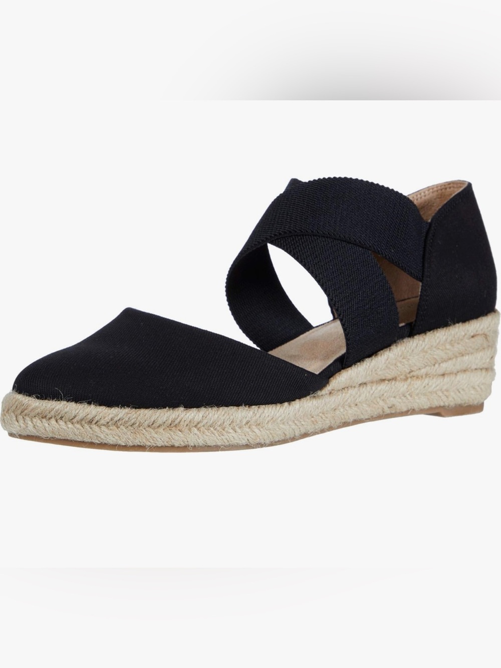Life Stride Black Espadrille Wedge Loafer with Cross Straps SZ 10M Black